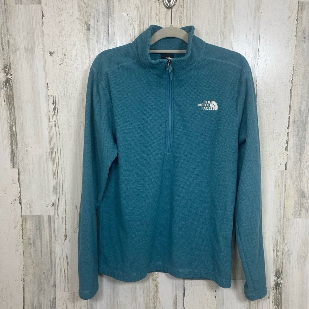 The North Face Quarter Zip Pullover Mens Medium Teal‎ Green Textured Outdoor